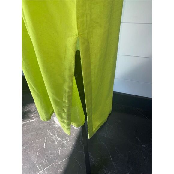 TAHARI Lime Green Linen Blend Midi Lagenlook Dress Pockets Size Medium - Picture 8 of 11